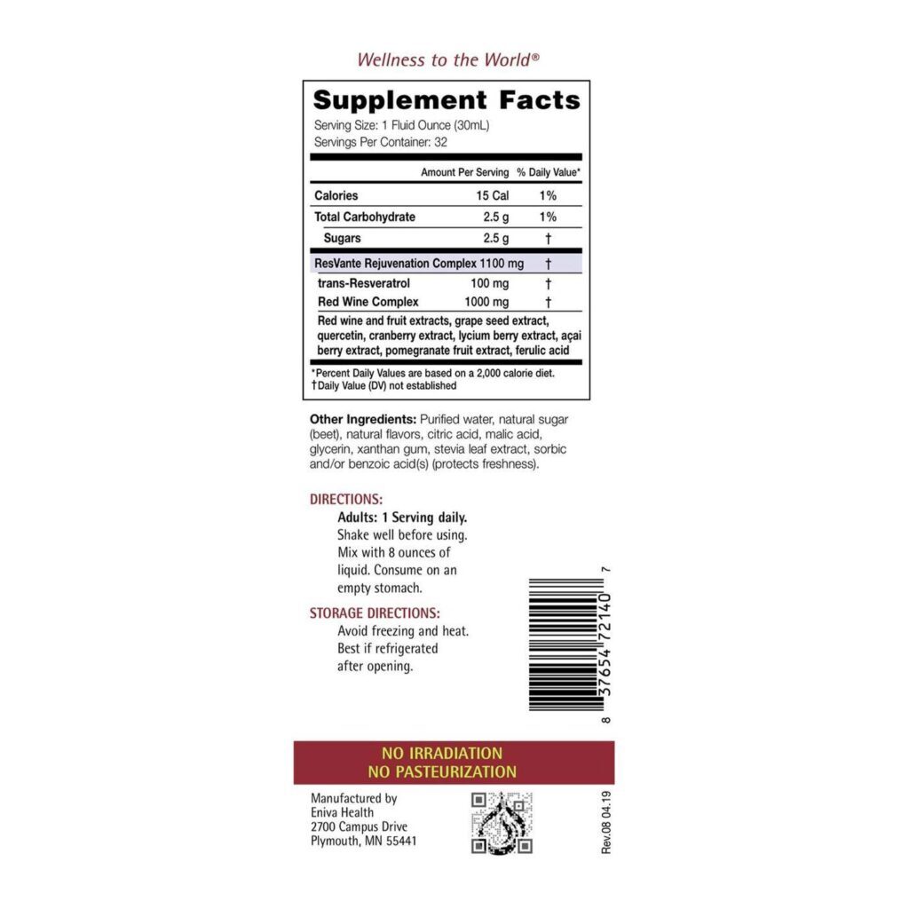ResVante™ Trans-Resveratrol Eniva® 960 ml: Potência Antioxidante Líquida para Vitalidade - Imagem 2