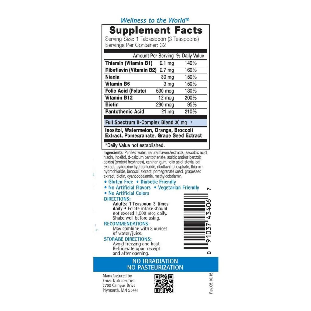 Eniva Vitamin B Complex Líquido Concentrado - 480 ml: Energia e Bem-Estar - Imagem 2