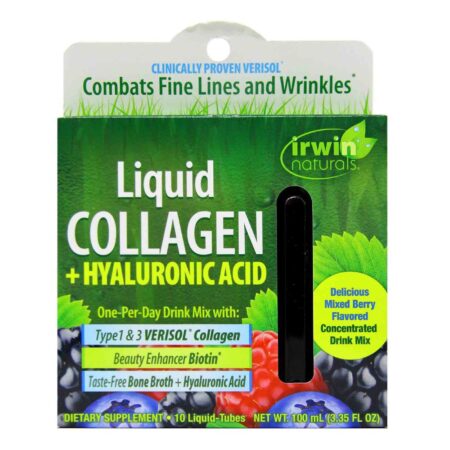 Irwin Naturals, Colágeno + Ácido Hialurônico Líquido, Frutas Silvestres - 10 Flaconetes Líquidos