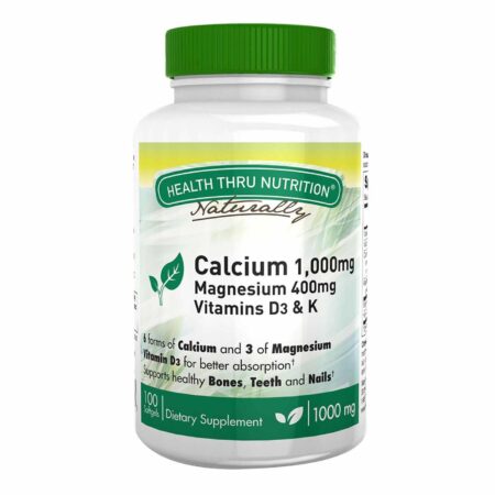 Health Thru Nutrition, Cálcio 1000mg Magnésio 400mg com Vitaminas D3 e K - 100 Cápsulas em Gel