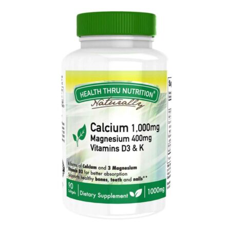 Health Thru Nutrition Calcium 1000mg and Magnesium 400mg with 100IU D3 and K - 90 Softgels