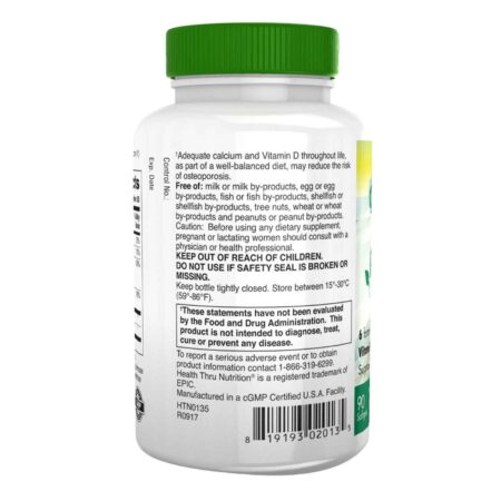 Health Thru Nutrition Calcium 1000mg and Magnesium 400mg with 100IU D3 and K - 90 Softgels - Image 3