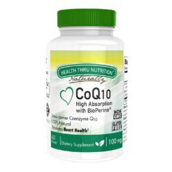 Health Thru Nutrition CoQ10 100mg com Bioperine – 60 Cápsulas Gelatinosas Macias