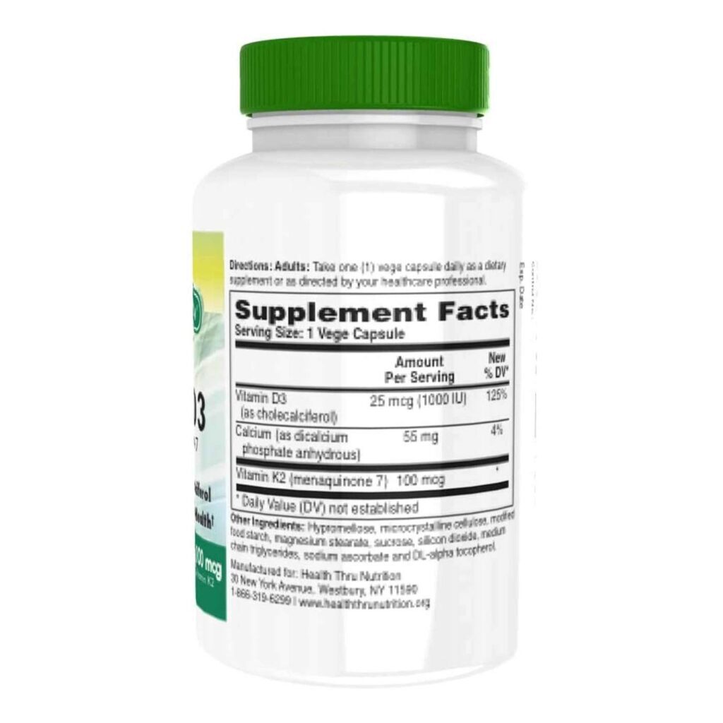 Health Thru Nutrition K2 e D3: 60 VegeCaps para Saúde Óssea e Imunidade - Imagem 2