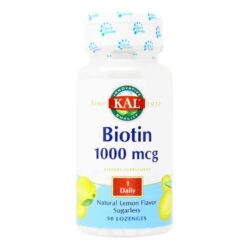 Kal Biotina 1000 mcg Limão - 50 Pastilhas para Cabelos, Pele e Unhas Fortes