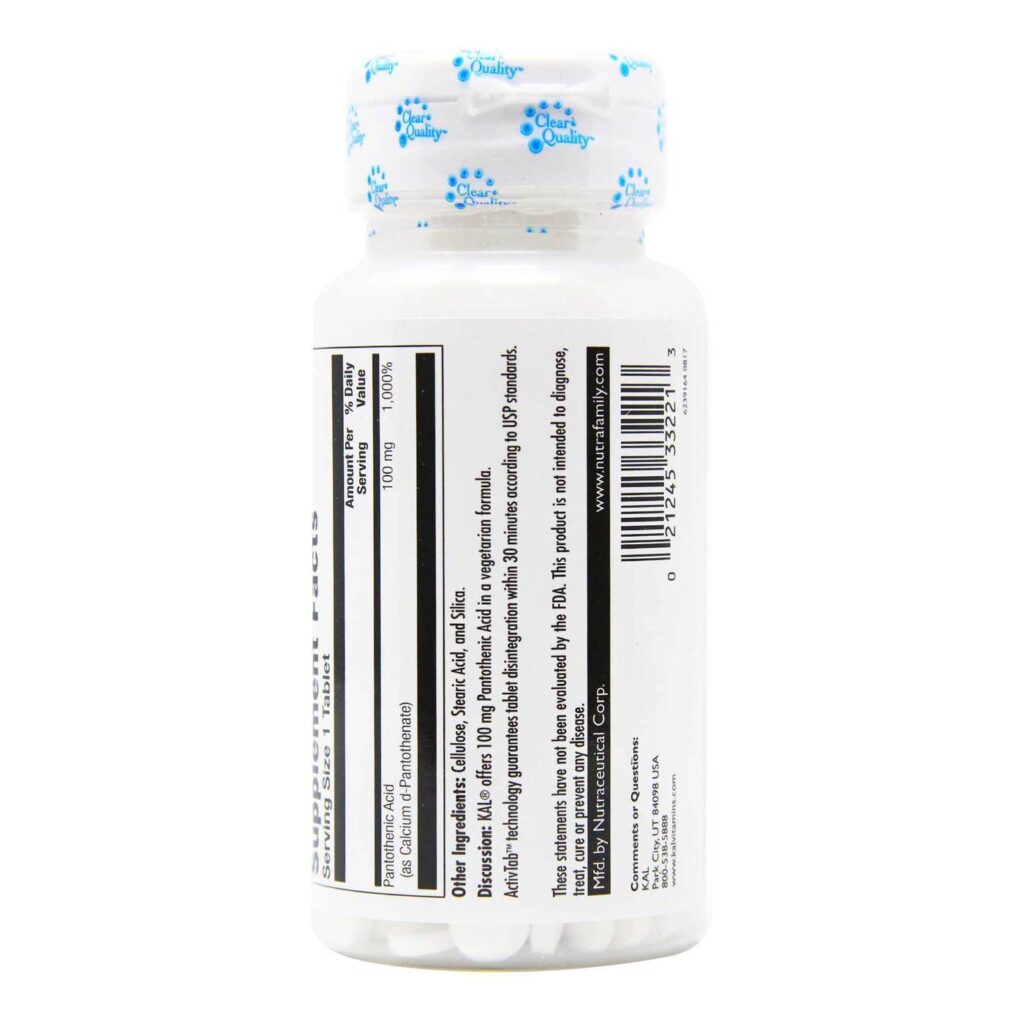 Kal Ácido Pantotênico 100 mg - Vitamina B5 Essencial para Energia e Bem-Estar - 100 Tabletes - Imagem 3