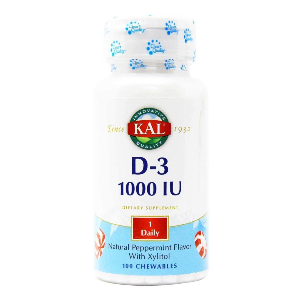 Kal D3 1000 UI Mastigáveis Hortelã-pimenta - 100 Unidades para Sua Saúde Óssea
