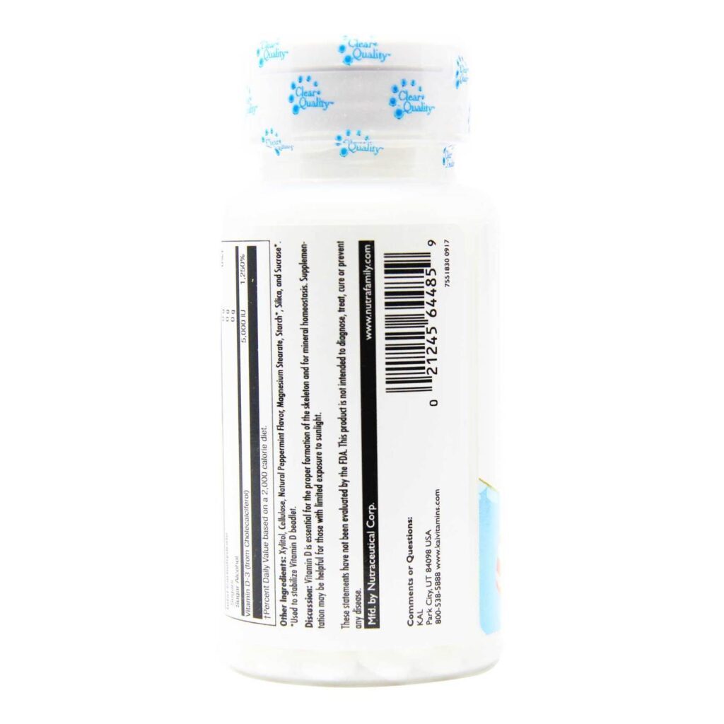 Kal Ultra D3 5000 UI Hortelã-Pimenta 60 Pastilhas Mastigáveis - Saúde e Bem-Estar - Imagem 4