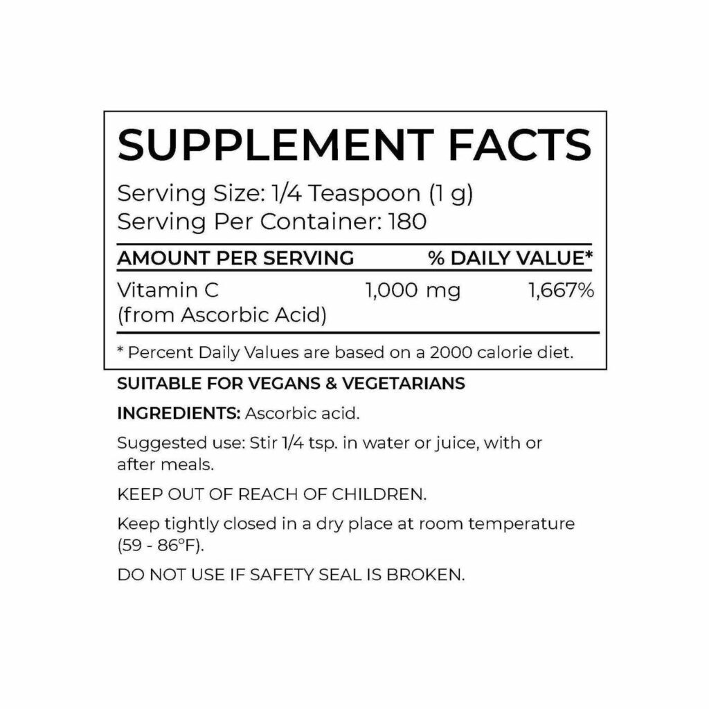 BodyBio Vitamina C Cristal Ácido Ascórbico 1.000mg - 180 Gramas - Imagem 2