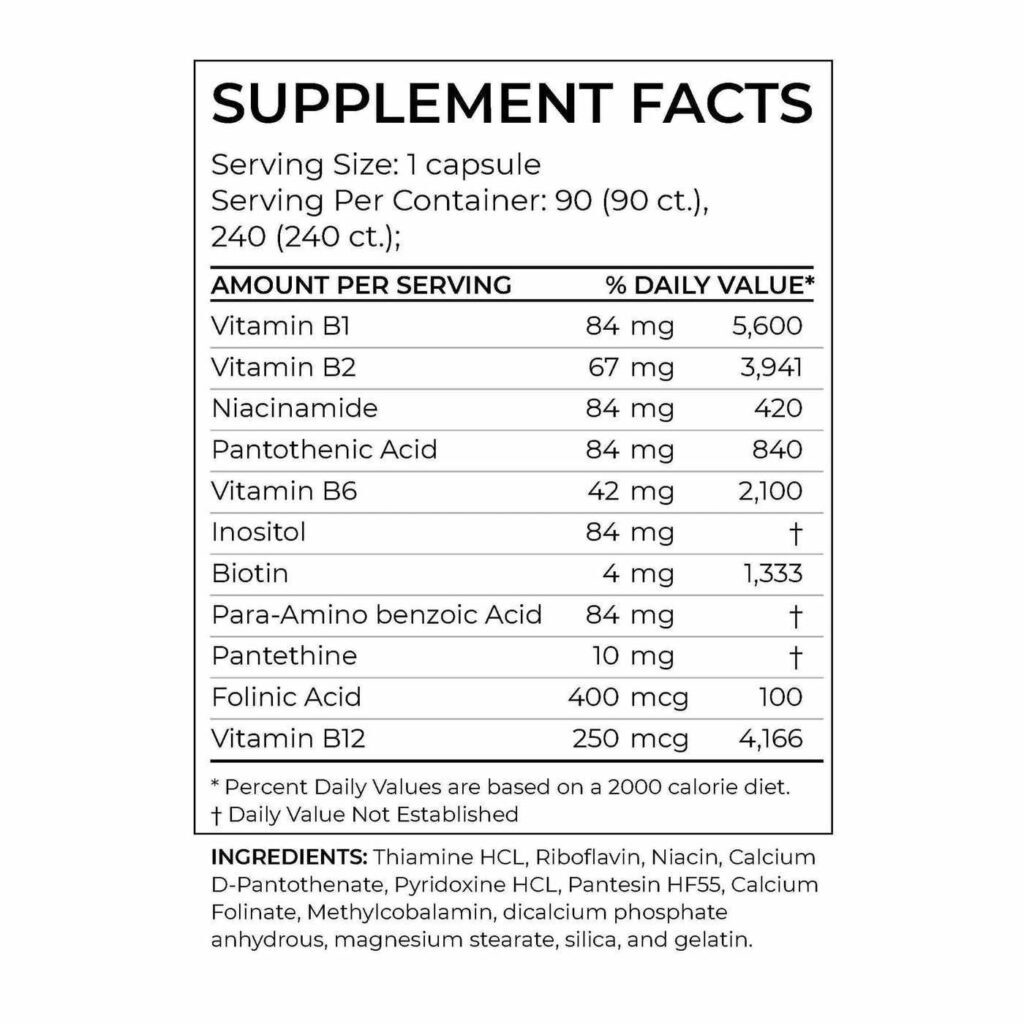BodyBio Vitaminas B Alta Dose 240 Cápsulas - Energia e Vitalidade Essenciais - Imagem 2