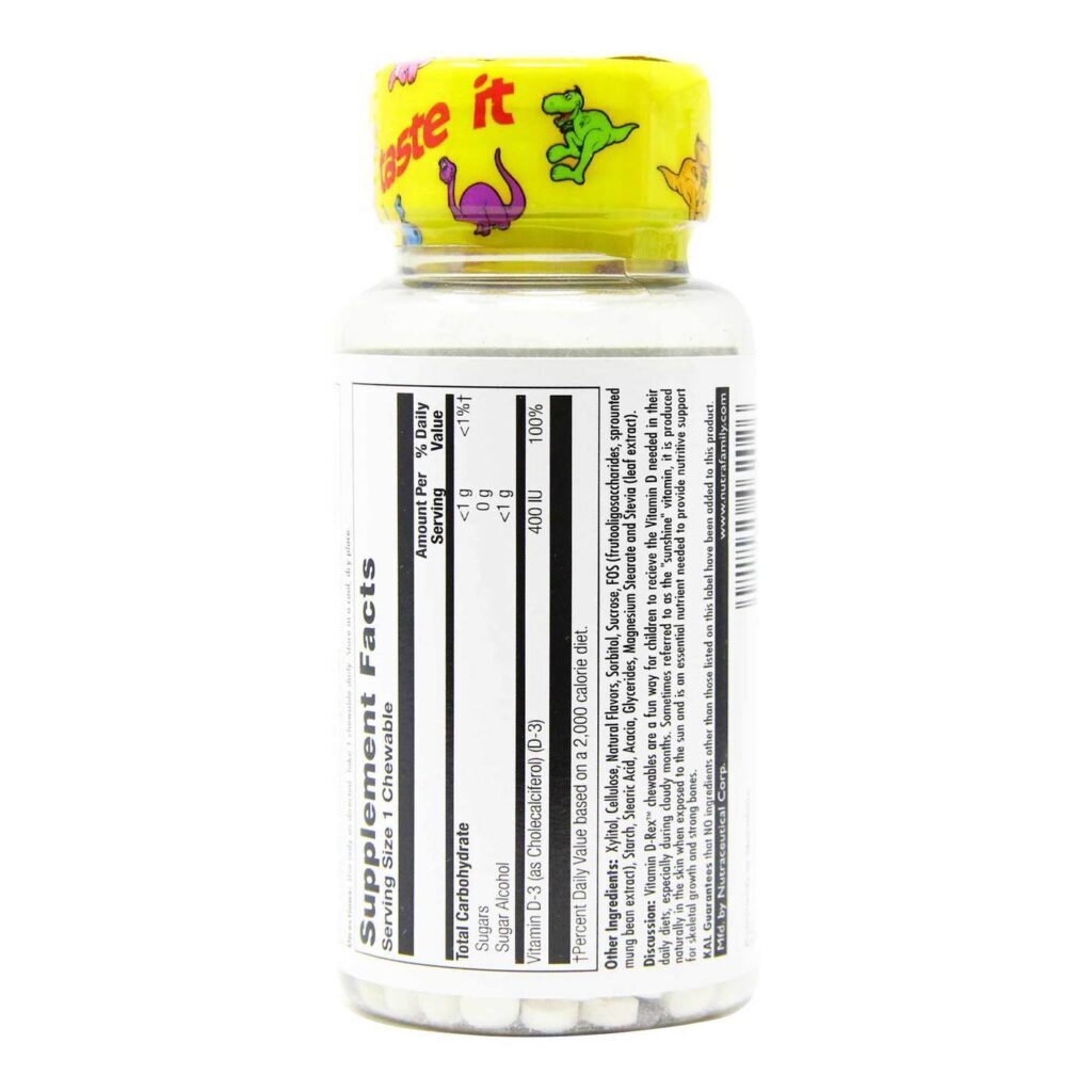 Kal Vitamina D-Rex™ Sabor Chiclé de Bola - 90 Pastilhas Mastigáveis para Crianças - Imagem 3