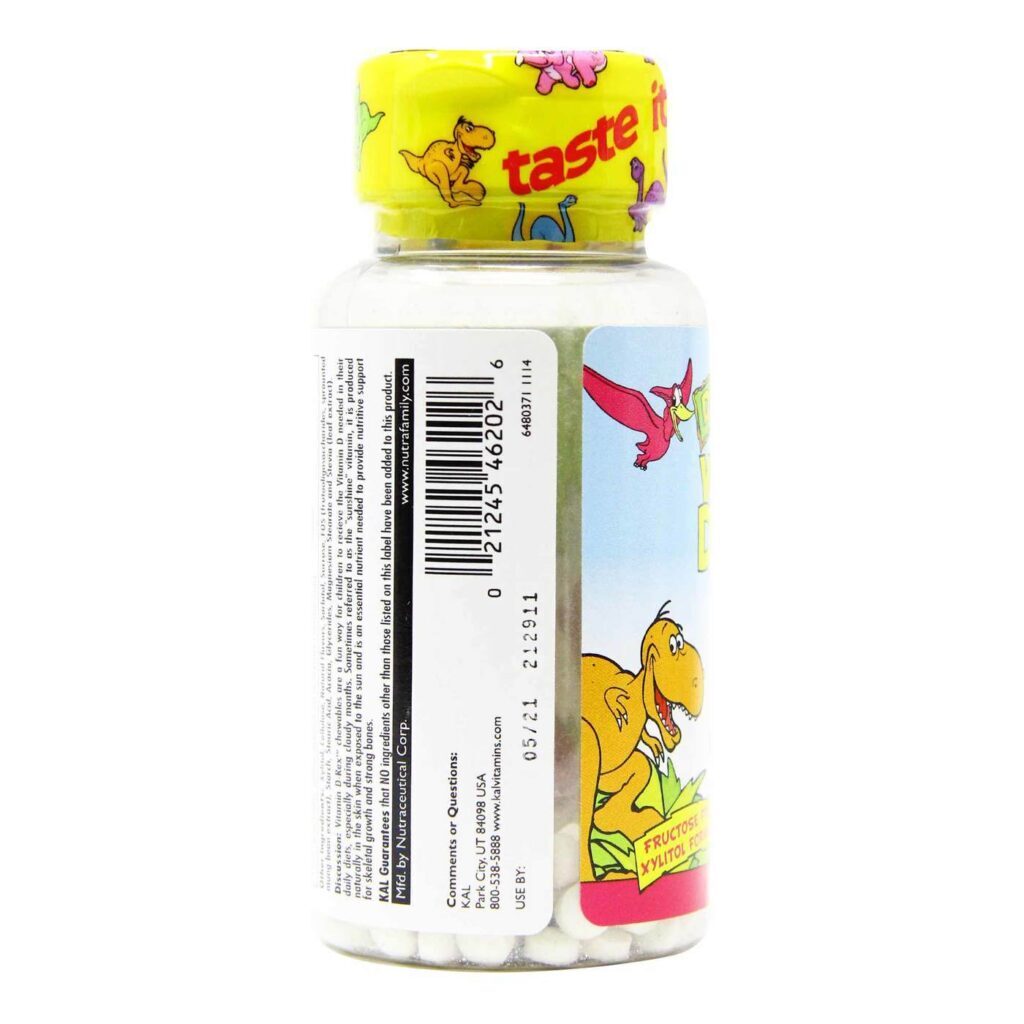 Kal Vitamina D-Rex™ Sabor Chiclé de Bola - 90 Pastilhas Mastigáveis para Crianças - Imagem 4