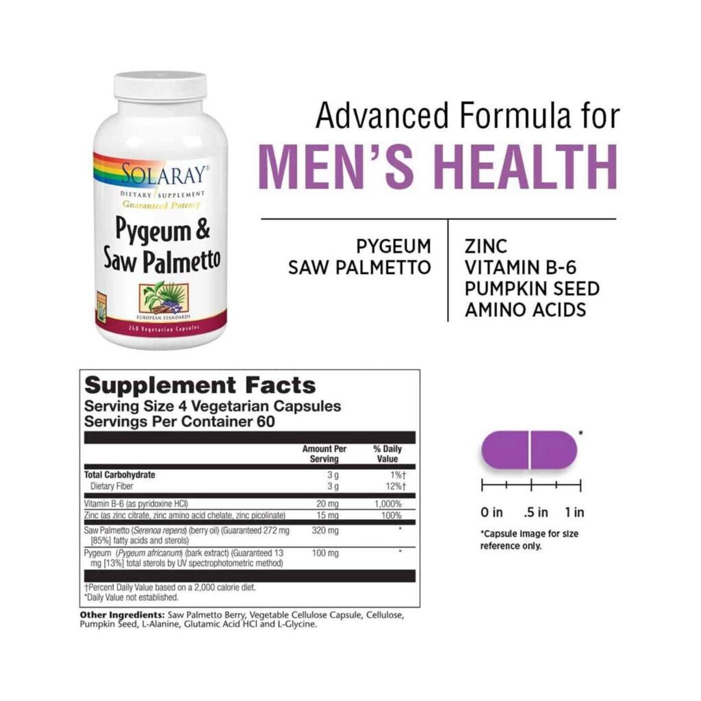 Solaray Pygeum e Saw Palmetto 240 Cápsulas Vegetarianas para Saúde Masculina - Imagem 2
