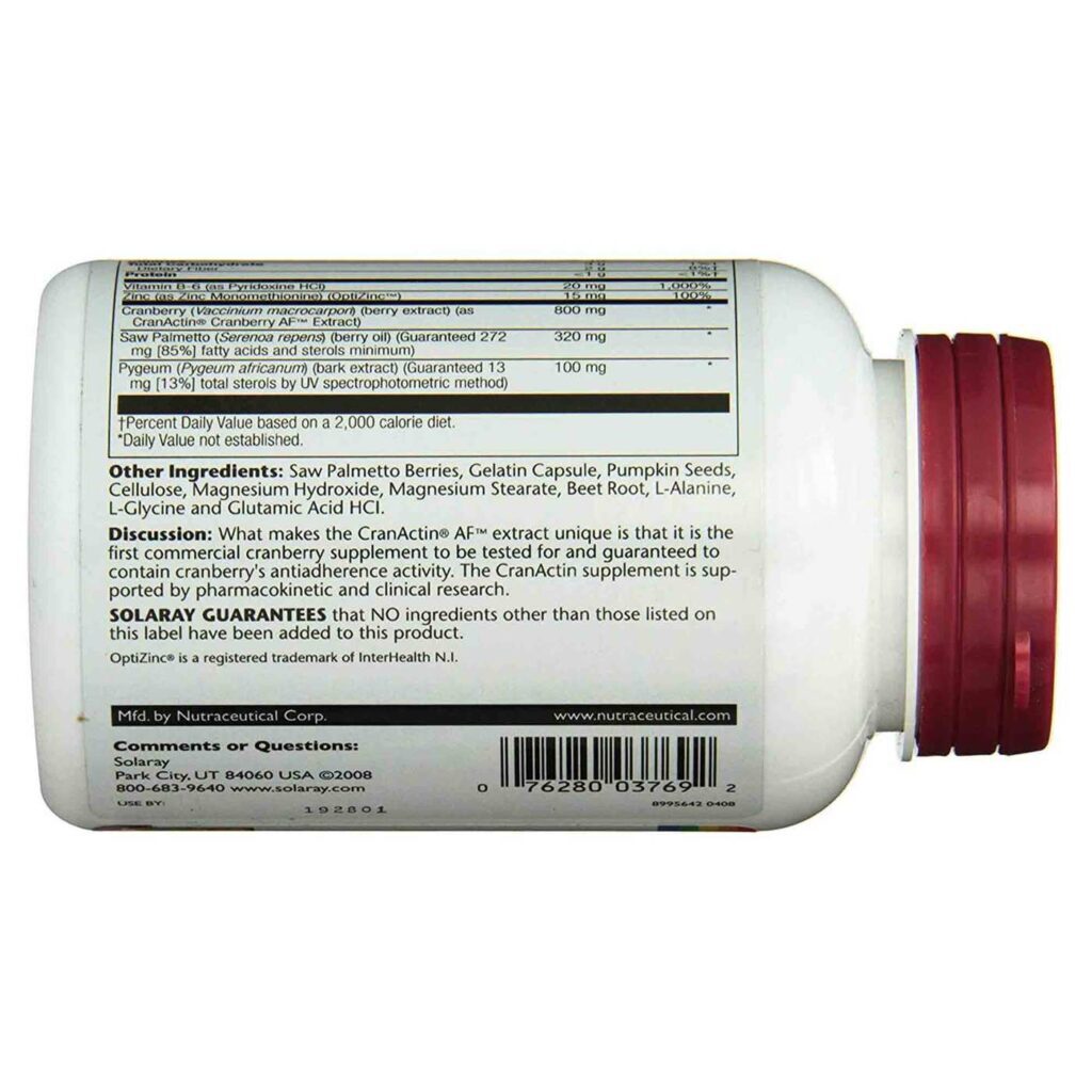 Solaray Pygeum e Saw Palmetto com CranActin 90 Cápsulas: Saúde da Próstata e Trato Urinário - Imagem 3