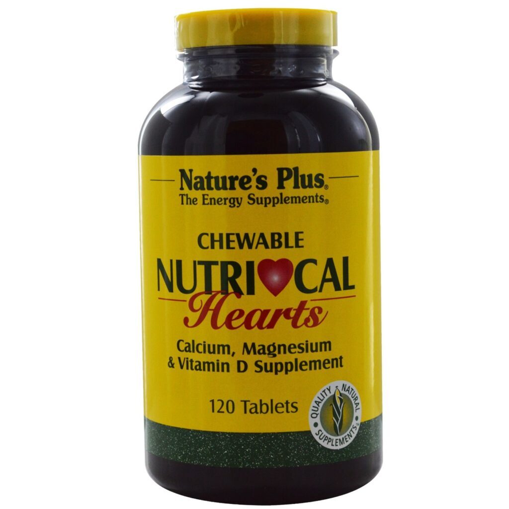 Nature's Plus Nutri-Cal Hearts: Cálcio, Magnésio e Vitamina D - 120 Pastilhas Mastigáveis para Ossos Fortes