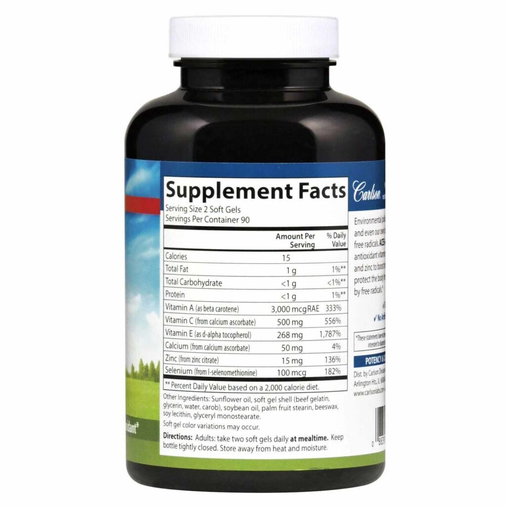 Carlson Labs Aces mais Zinco - 180 Cápsulas: Potencialize Sua Saúde com Antioxidantes Essenciais - Imagem 2
