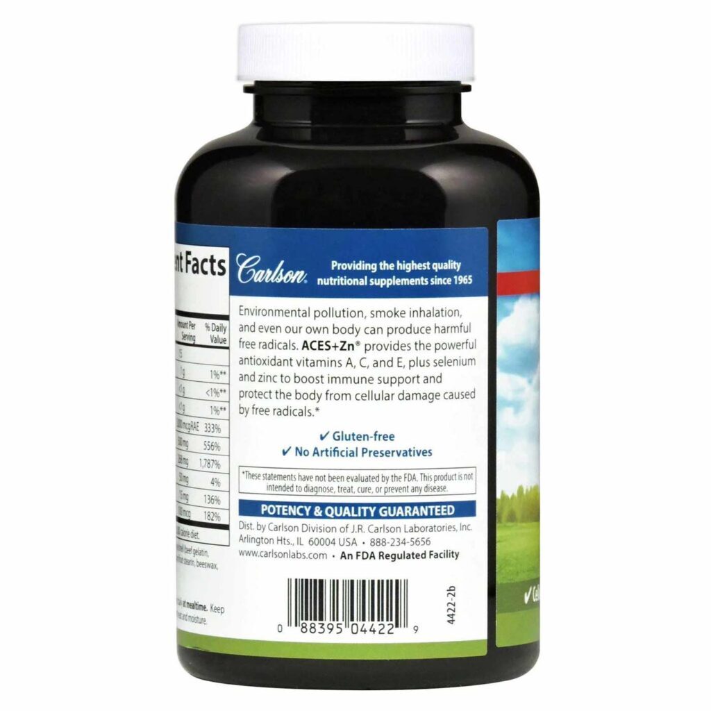 Carlson Labs Aces mais Zinco - 180 Cápsulas: Potencialize Sua Saúde com Antioxidantes Essenciais - Imagem 3