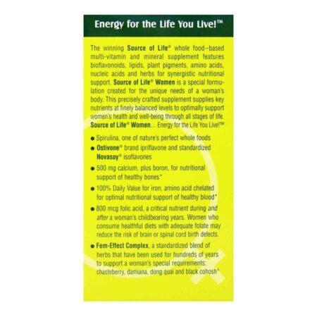 Nature's Plus Source of Life Multivitamínico para Mulheres - 60 Tabletes Essenciais - Imagem 2