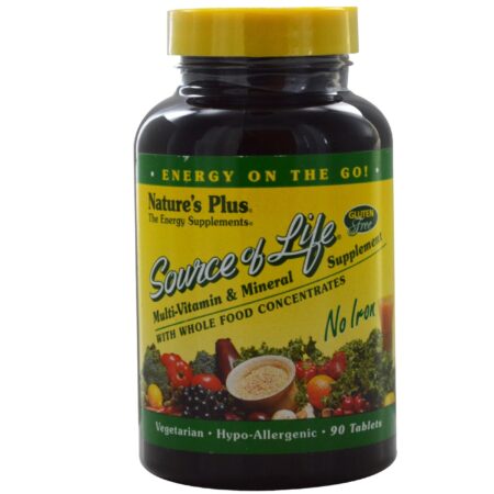 Nature's Plus, Multivitamínico Source of Life® (Sem Ferro) - 90 Tabletes