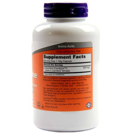 Now Foods, L-Carnitina 500 mg - 180 Cápsulas Vegatarianas - Image 2