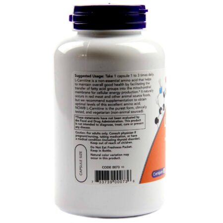 Now Foods, L-Carnitina 500 mg - 180 Cápsulas Vegatarianas - Image 3