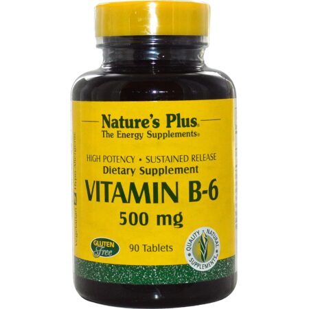 Nature's Plus, Vitamina B-6 500 mg, Liberação Sustentada - 90 Tabletes