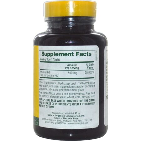 Nature's Plus, Vitamina B-6 500 mg, Liberação Sustentada - 90 Tabletes - Image 2