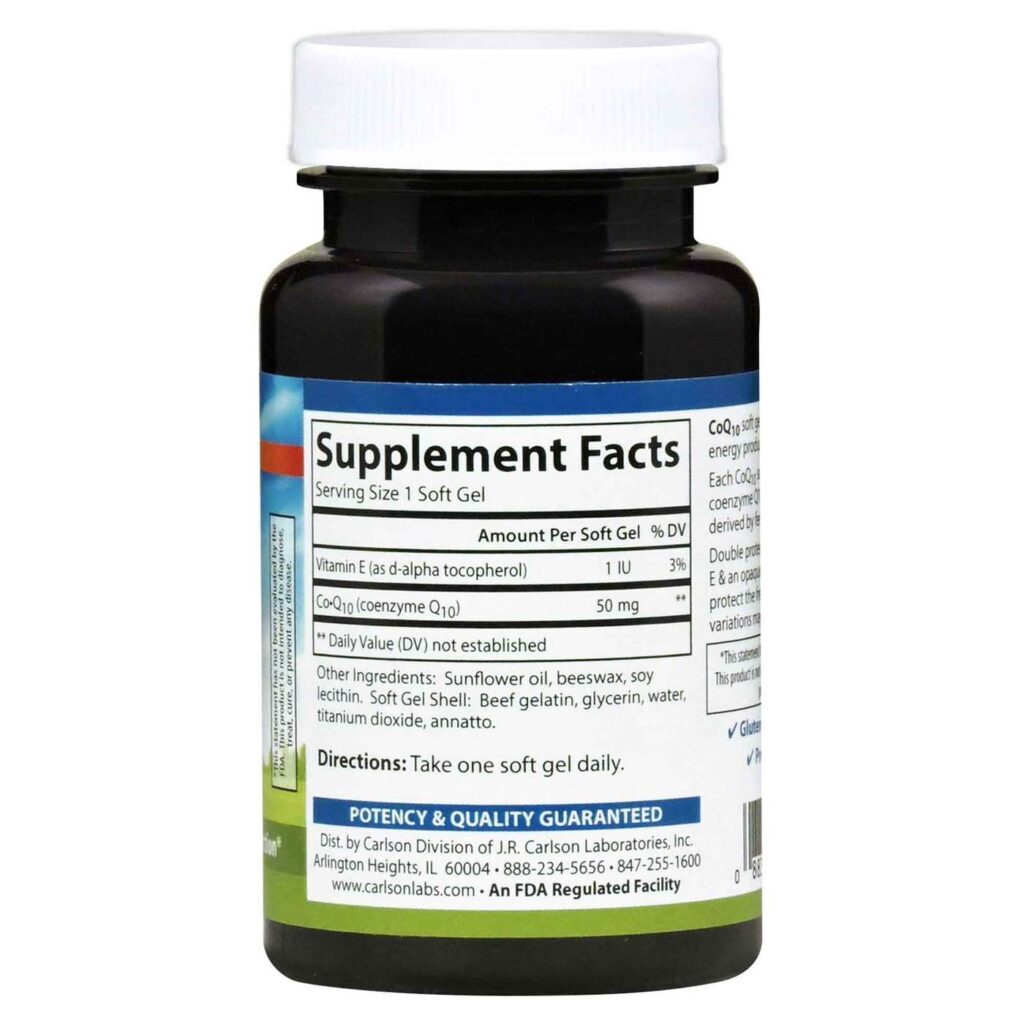 Carlson Labs CoQ10 50 mg 120 Cápsulas - Energia e Saúde Cardiovascular - Imagem 2