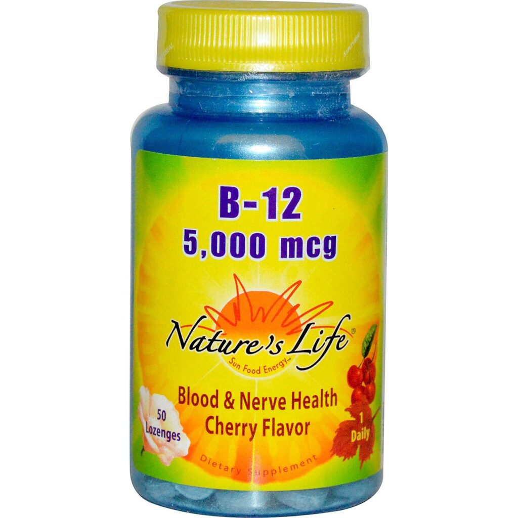Nature's Life B-12 5000 mcg Sabor Cereja - 50 Pastilhas para Energia e Bem-Estar