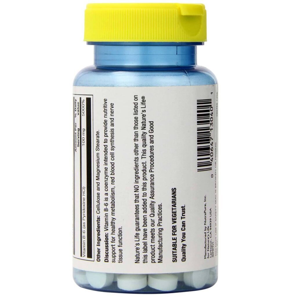 Nature's Life Vitamina B6 100 mg 50 Tabletes - Essencial para o Bem-Estar - Imagem 3