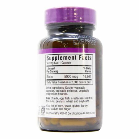 Bluebonnet Nutrition, Biotina 5000 mcg - 60 Cápsulas Vegetarianas - Image 2