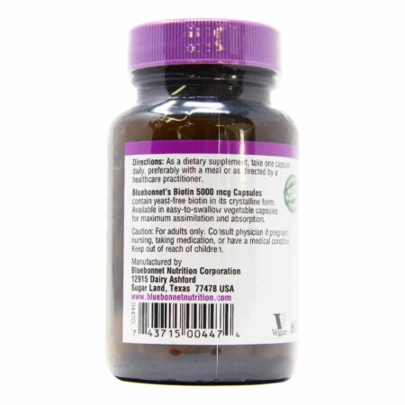 Bluebonnet Nutrition, Biotina 5000 mcg - 60 Cápsulas Vegetarianas - Image 3