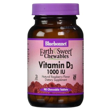 Bluebonnet Nutrition, Vitamina D3 1.000 UI, Framboesa - 90 Tabletes