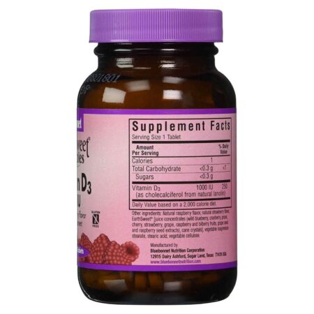 Bluebonnet Nutrition, Vitamina D3 1.000 UI, Framboesa - 90 Tabletes - Image 2