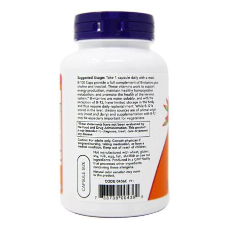 Now Foods, Vitamina B-100 - 100 Cápsulas - Image 2