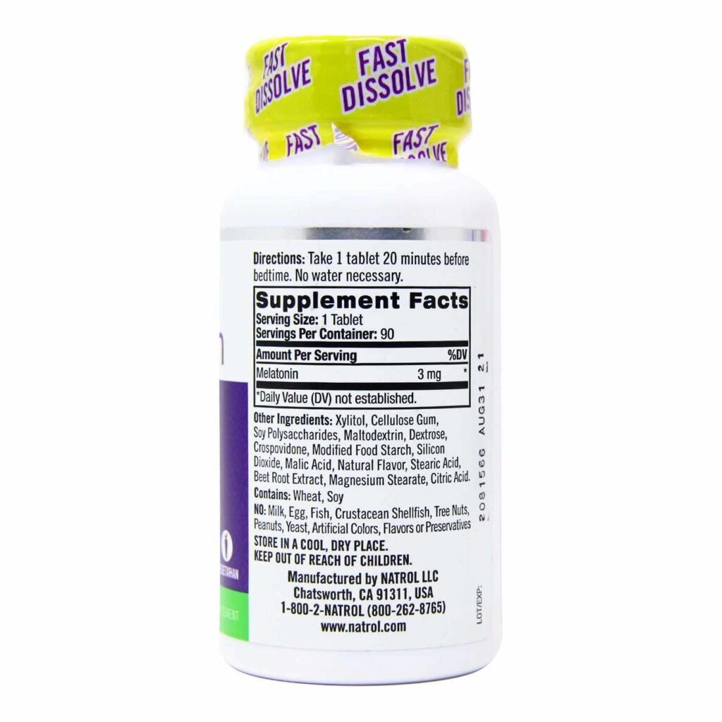 Natrol Melatonina 3mg Dissolução Rápida Sabor Morango 90 Tabletes para Dormir Bem - Imagem 3