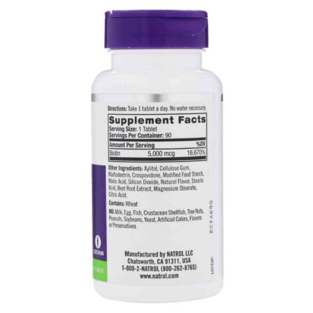 Biotina 5000 mcg Natrol 90 Tabletes - Image 2