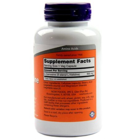 Now Foods L-Carnosina 500 mg - 100 Cápsulas Vegetarianas: Antioxidante Essencial para o Bem-Estar - Imagem 2