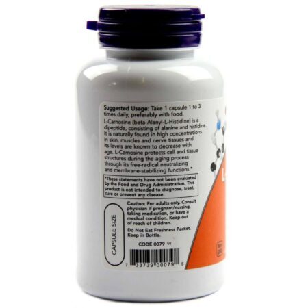 Now Foods L-Carnosina 500 mg - 100 Cápsulas Vegetarianas: Antioxidante Essencial para o Bem-Estar - Imagem 3