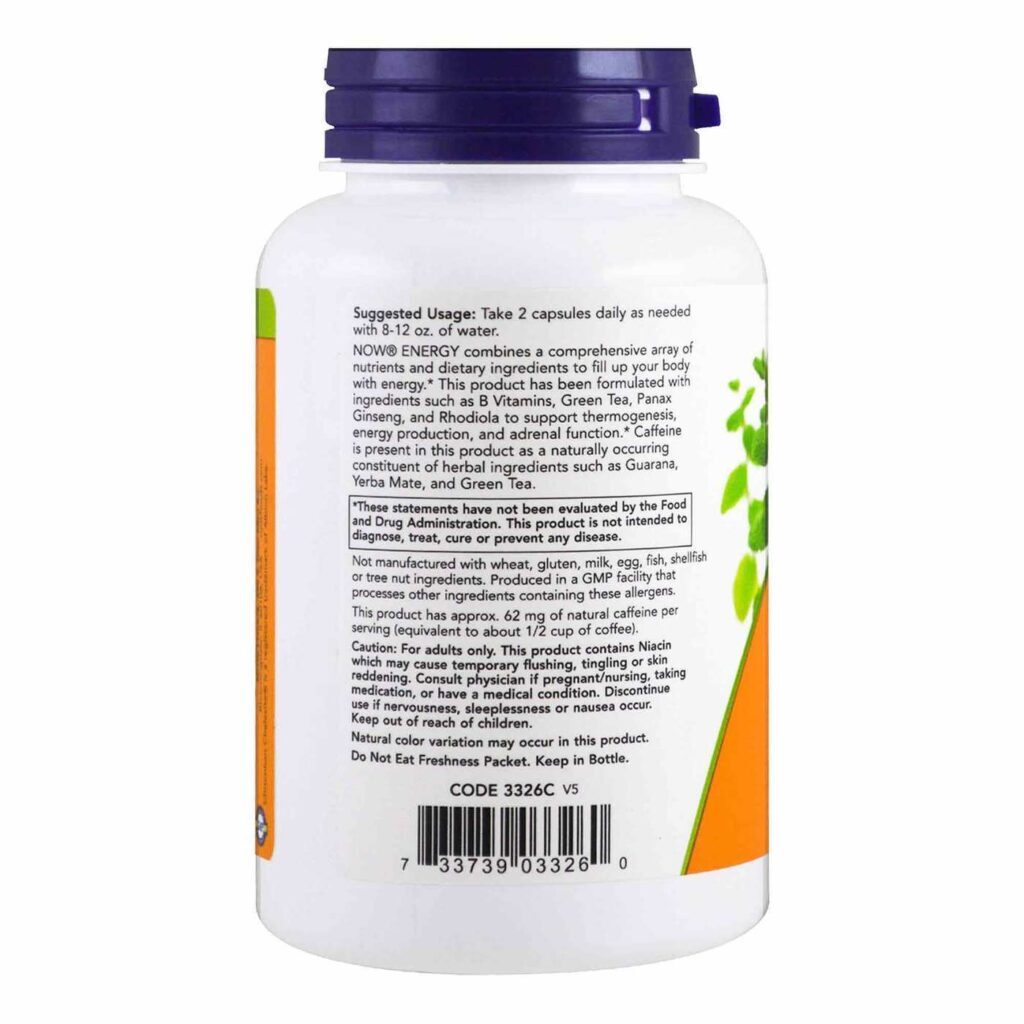 Now Foods Energia - 90 Cápsulas: Potencialize Sua Vitalidade e Foco Diário - Imagem 3