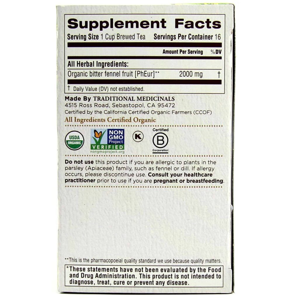 Traditional Medicinals Chá de Funcho Orgânico - 16 Saquinhos de Chá para Bem-Estar Digestivo - Imagem 2
