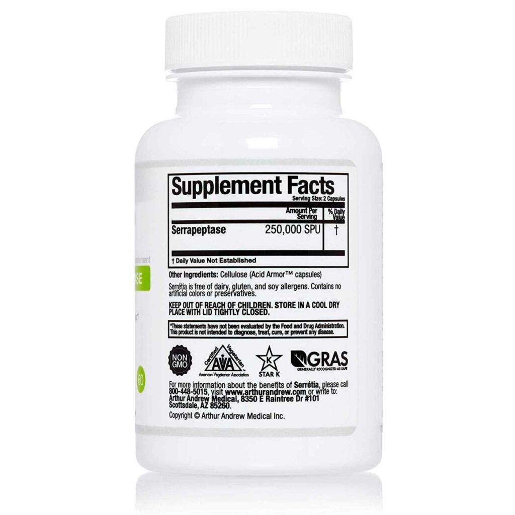 Serretia 250000 SPU Arthur Andrew Medical: Serrapeptase Pura 60 Cápsulas Brasil - Imagem 2