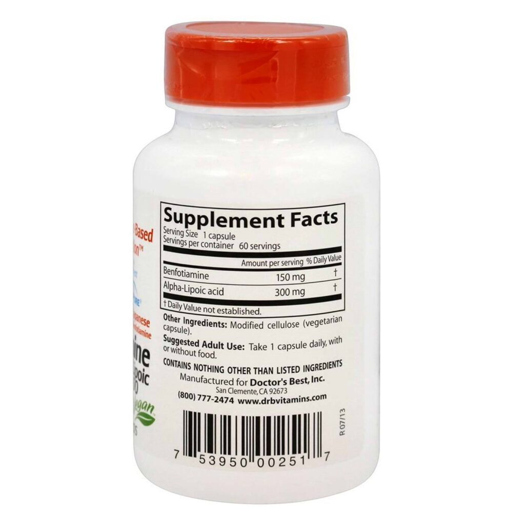 Doctor's Best Benfotiamina Ácido Alfa Lipóico 60 Cápsulas Suporte Neuropatia - Imagem 2