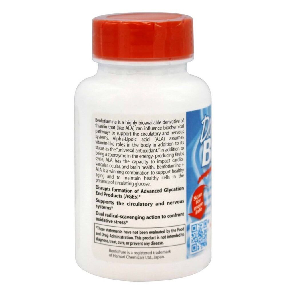 Doctor's Best Benfotiamina Ácido Alfa Lipóico 60 Cápsulas Suporte Neuropatia - Imagem 3