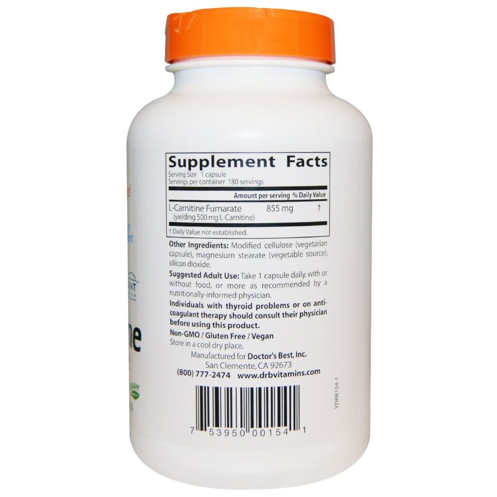 Doctor's Best L-Carnitina com Sigma Tau 180 Cápsulas - Energia e Metabolismo - Imagem 2