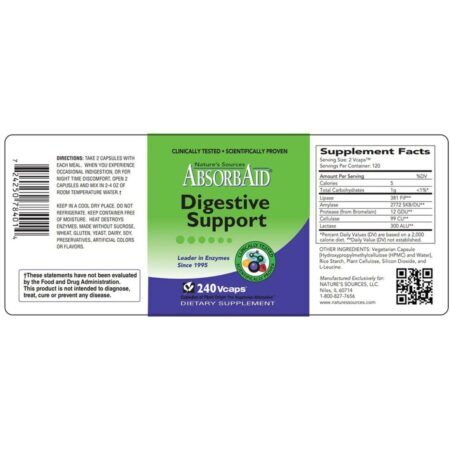 Nature's Sources Suporte Digestivo AbsorbAid - 240 VCaps | Melhora Absorção Nutrientes - Imagem 2