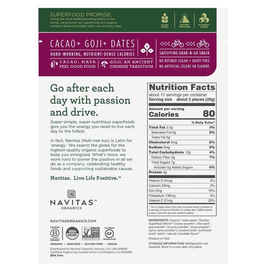 Navitas Naturals Org Goji Cacao Poder Snacks 227g: Energia Natural e Sabor Excepcional - Imagem 2