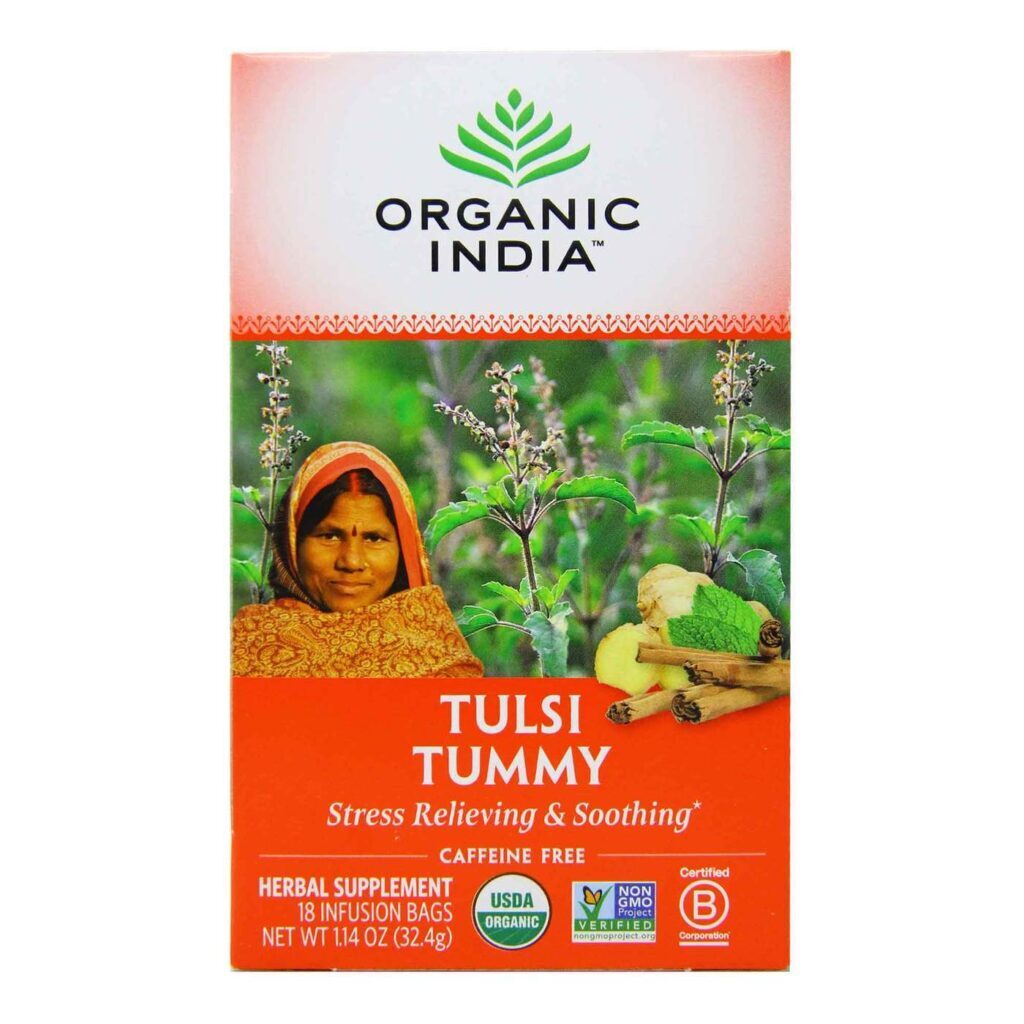 Organic India Chá de Tulsi Tummy - 18 Saquinhos para Bem-Estar Digestivo