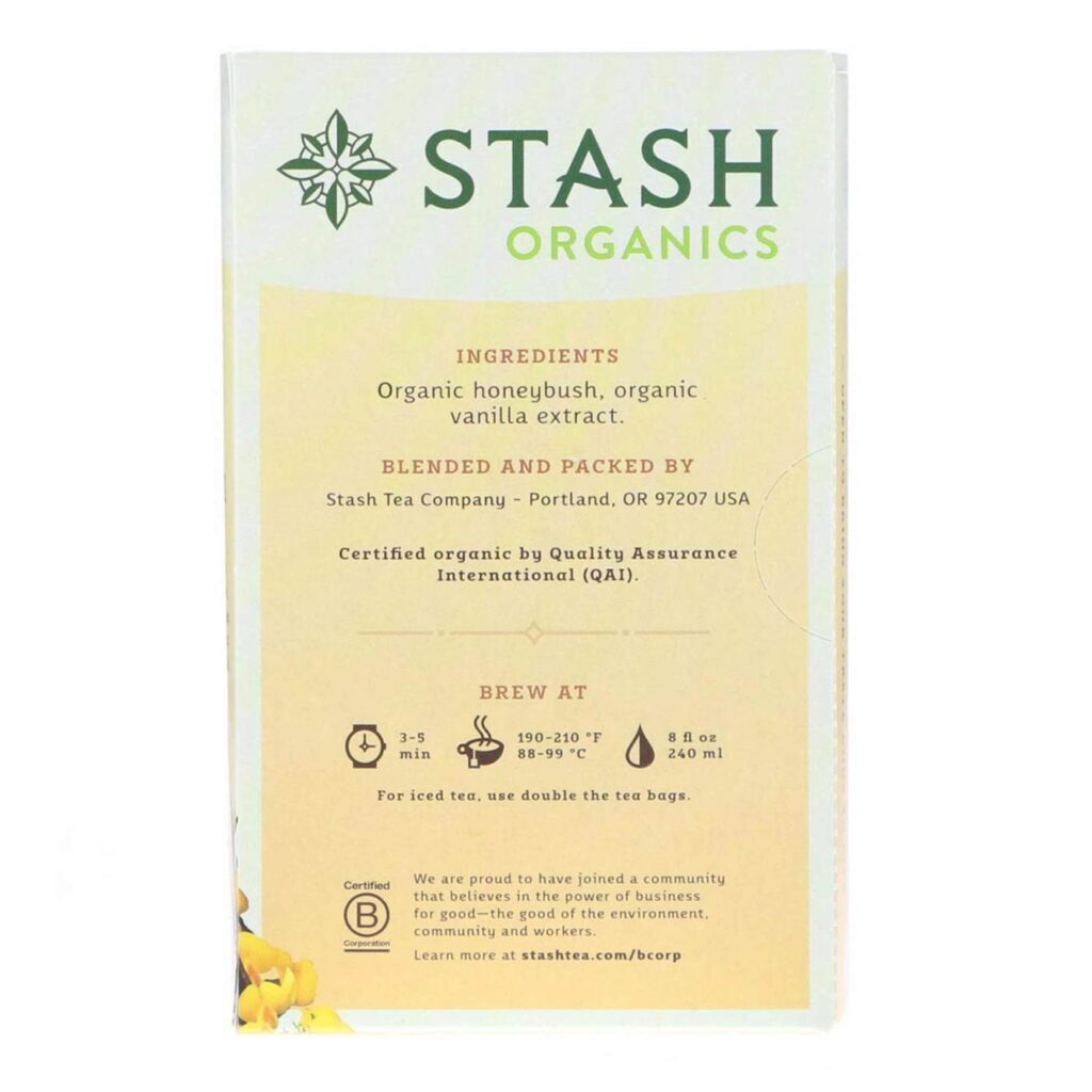 Stash Tea Chá Orgânico Honeybush Rooibos Baunilha - 18 Saquinhos - Imagem 2