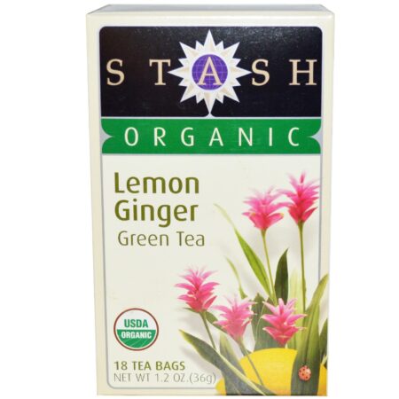 Stash Tea, Chá Verde Orgânico com Gengibre e Limão -18 Saqunhos de Chá